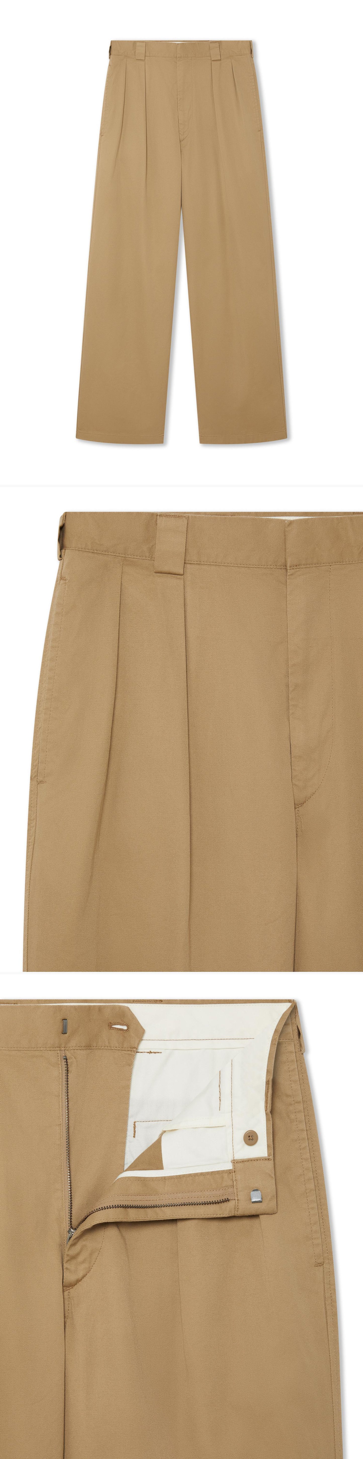TAN_WIDELEG_TROUSER - Hanging - 3 x Shots - Front + Detail A + Detail B