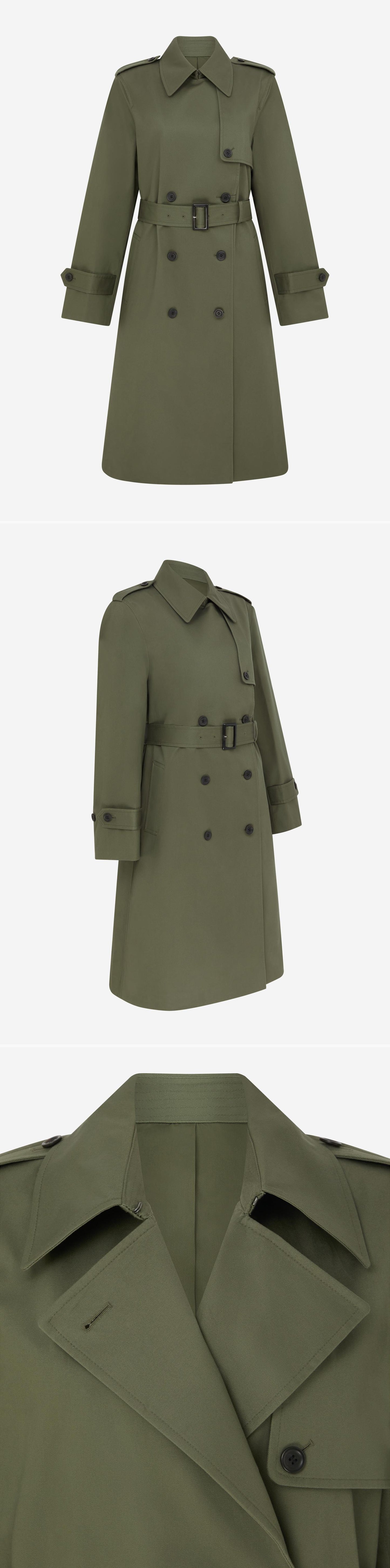 OLIVE_TRENCH_COAT - Mannequin - 3 x Shots - Front + Angle + Detail A