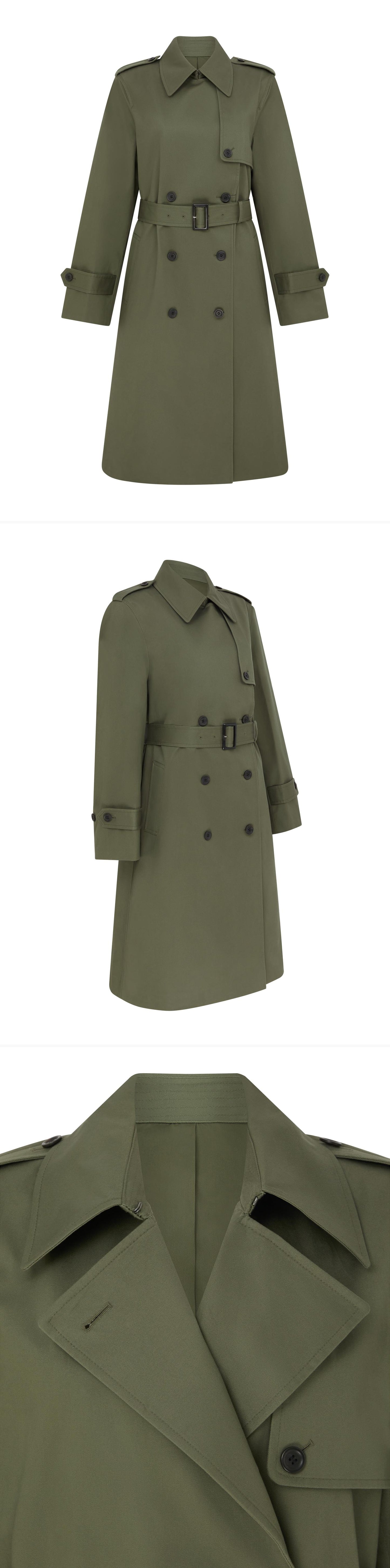 OLIVE_TRENCH_COAT - Mannequin - 3 x Shots - Front + Angle + Detail A
