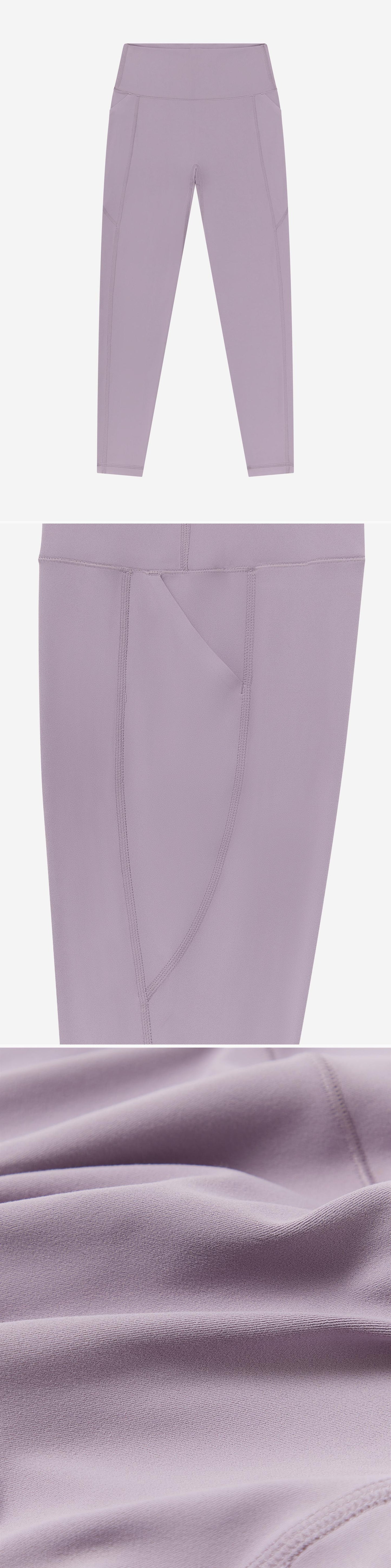 LILAC_LEGGINGS - Flat Lay - 3 x Shots - Front + Detail A + Detail C