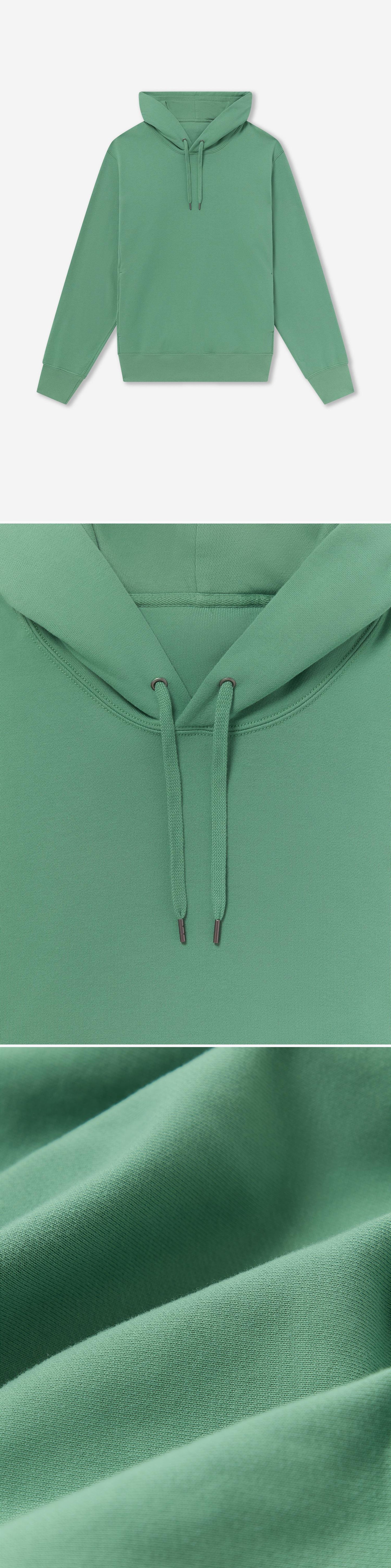 GREEN_HOODIE - Flat Lay - 3 x Shots - Front + Detail A + Detail C