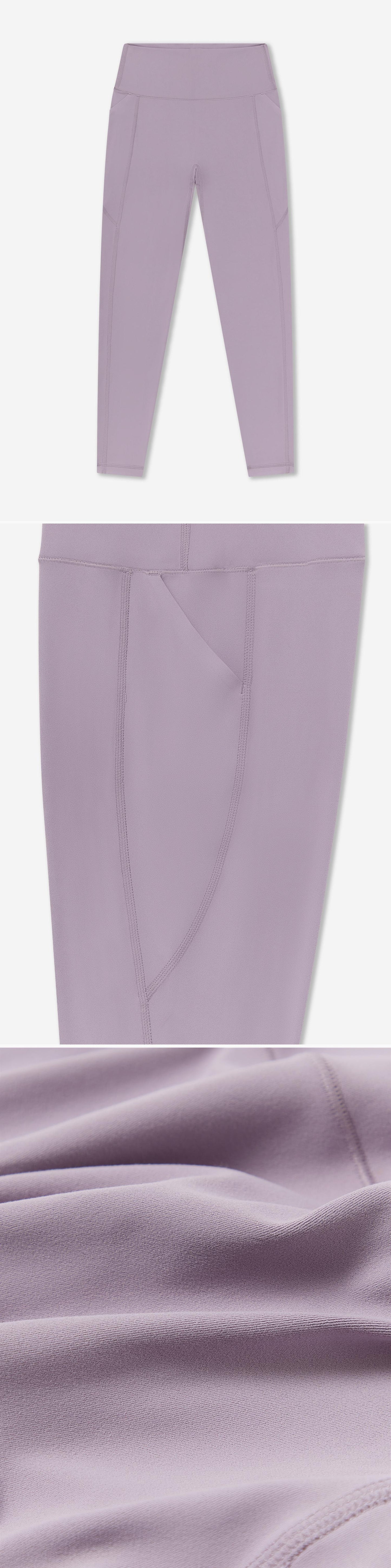 LILAC_LEGGINGS - Flat Lay - 3 x Shots - Front + Detail A + Detail C
