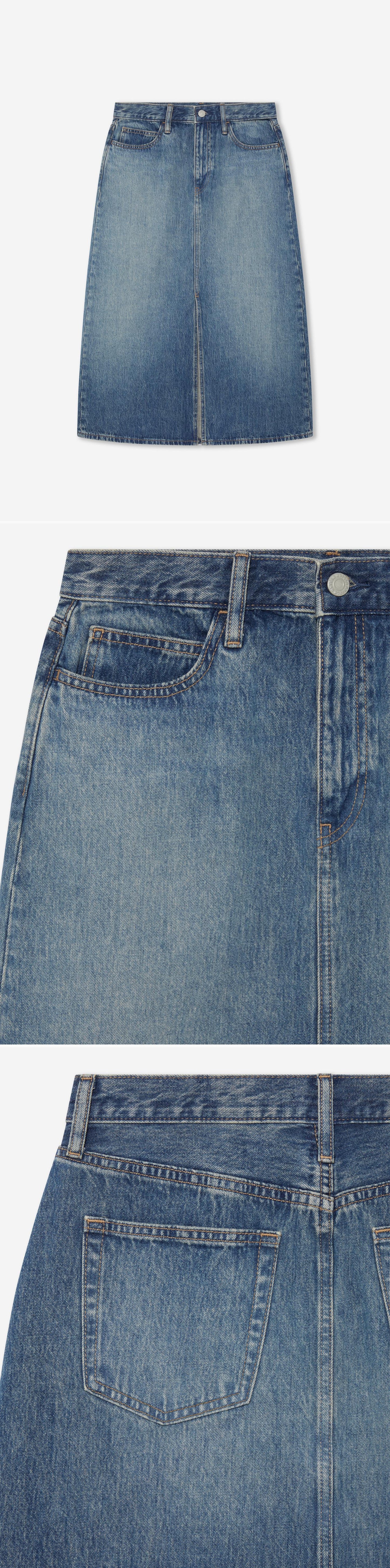 DENIM_SKIRT - Hanging - 3 x Shots - Front + Detail A + Detail C