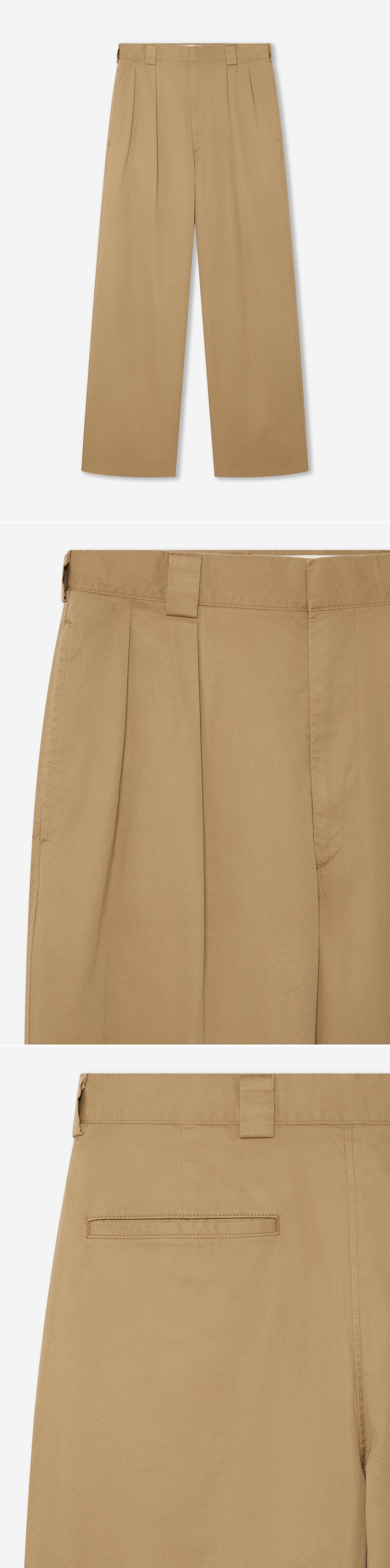 TAN_WIDELEG_TROUSER - Hanging - 3 x Shots - Front + Detail A + Detail C