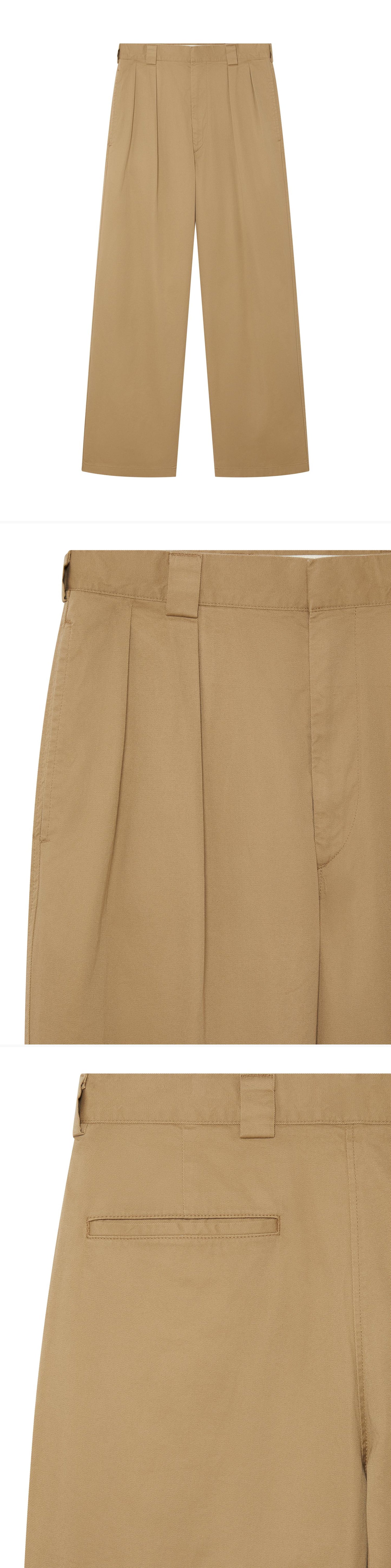 TAN_WIDELEG_TROUSER - Hanging - 3 x Shots - Front + Detail A + Detail C