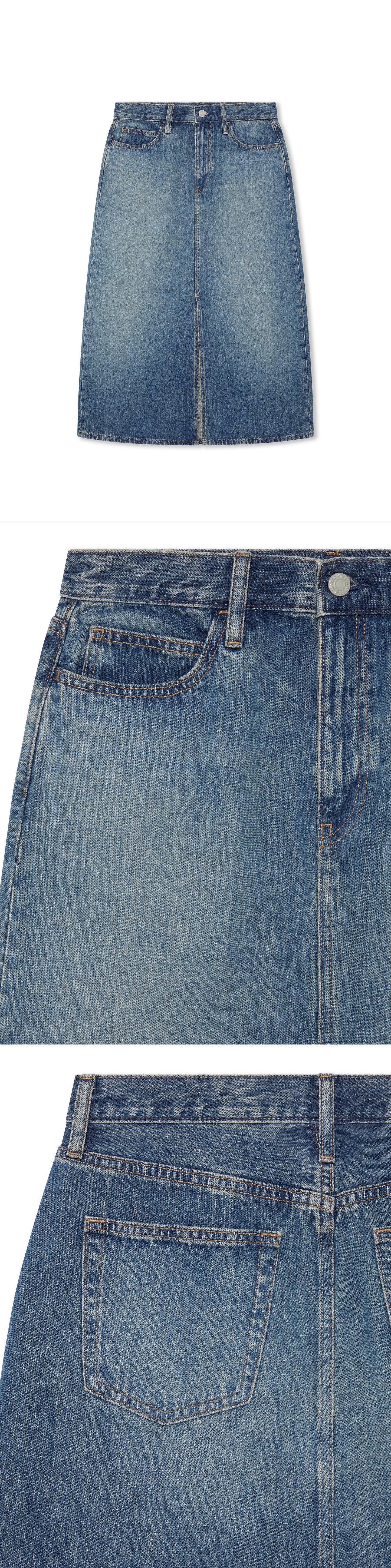 DENIM_SKIRT - Hanging - 3 x Shots - Front + Detail A + Detail C