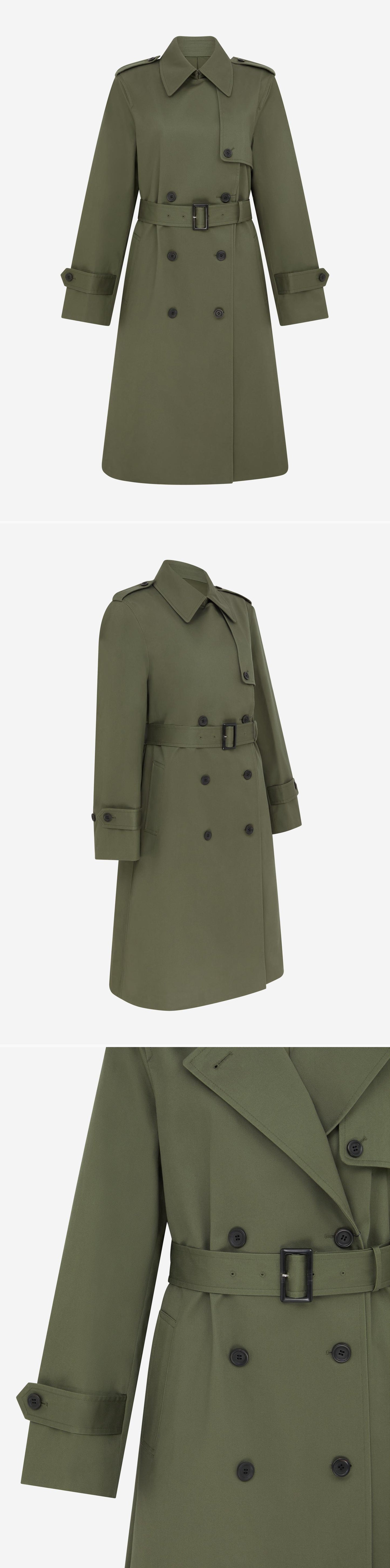 OLIVE_TRENCH_COAT - Mannequin - 3 x Shots - Front + Angle + Detail B
