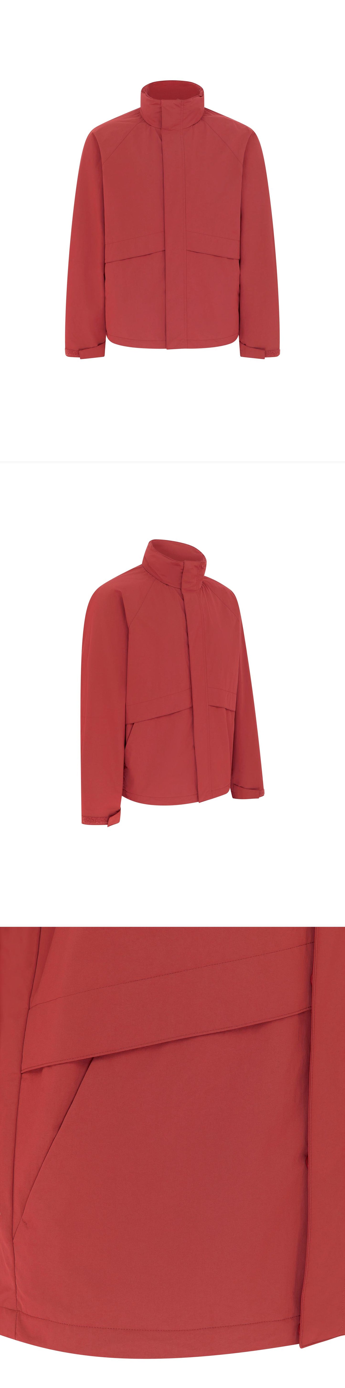 RED_HIGHNECK_JACKET - Mannequin - 3 x Shots - Front + Angle + Detail B