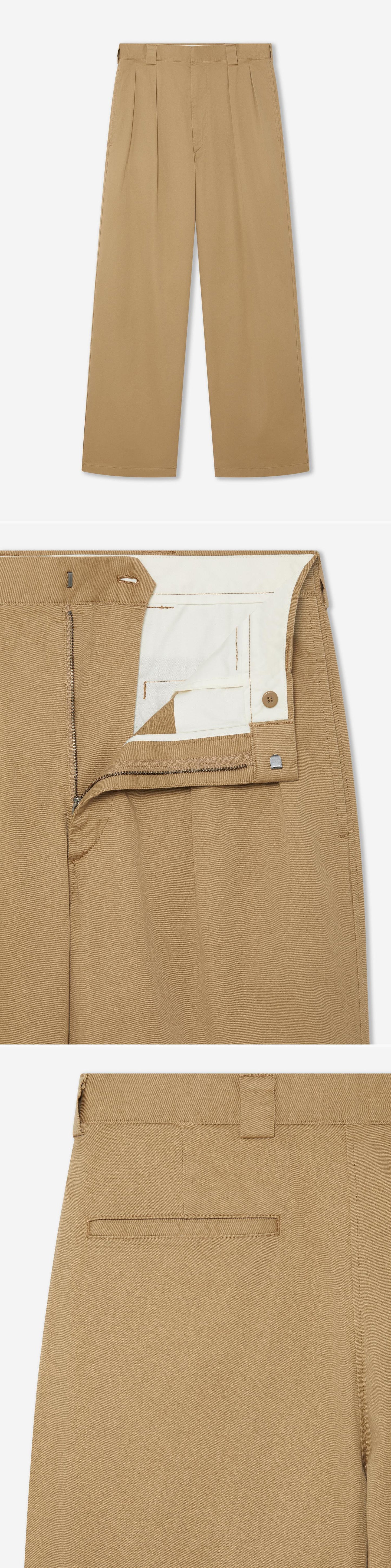 TAN_WIDELEG_TROUSER - Hanging - 3 x Shots - Front + Detail B + Detail C