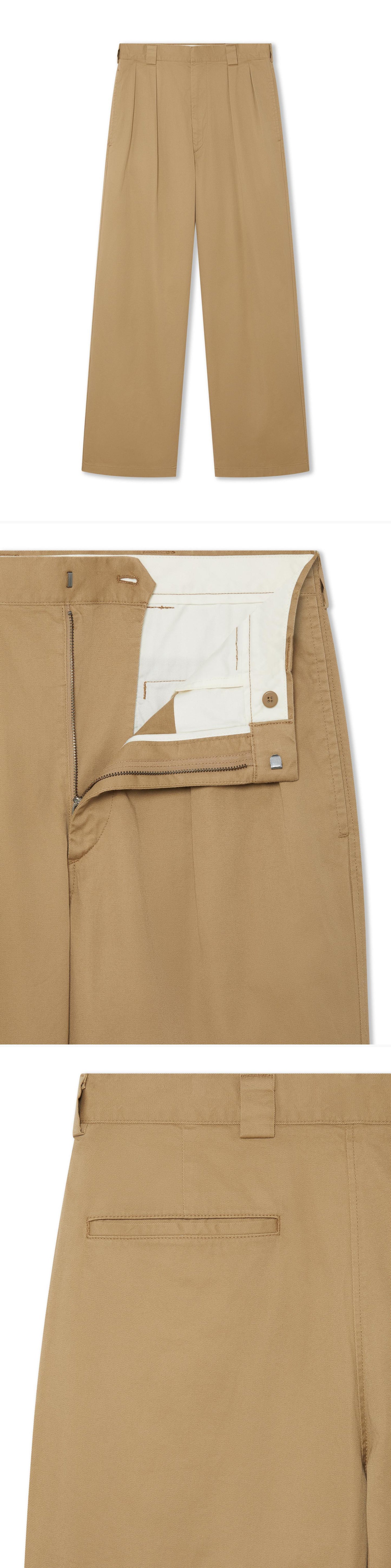 TAN_WIDELEG_TROUSER - Hanging - 3 x Shots - Front + Detail B + Detail C