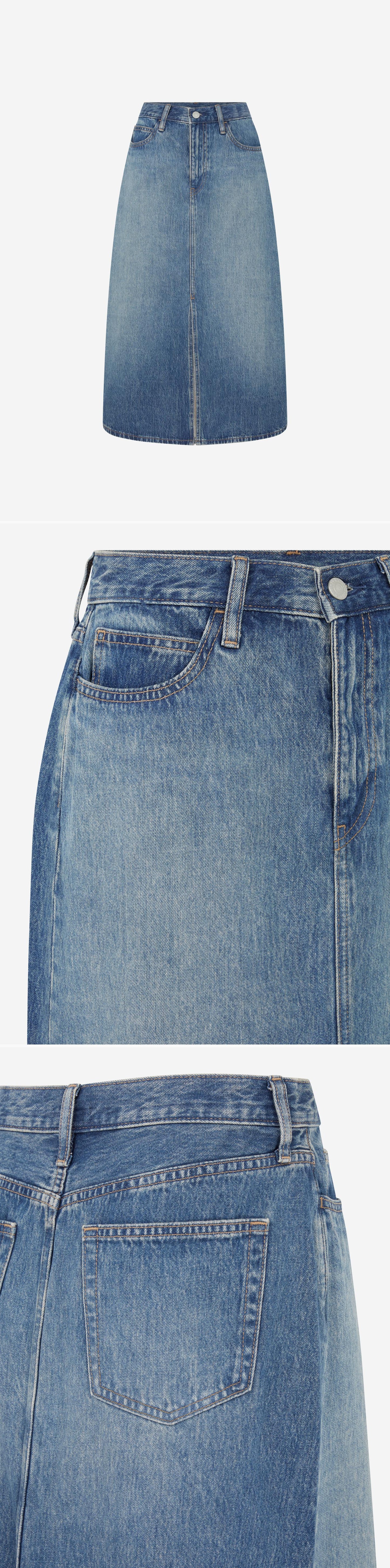 DENIM_SKIRT - Mannequin - 3 x Shots - Front + Detail A + Detail B