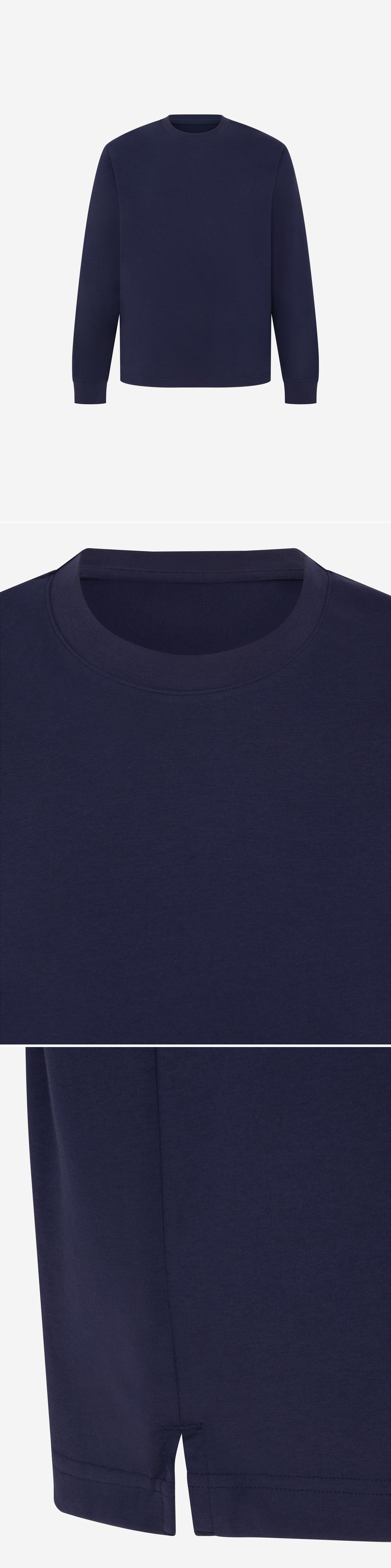 LS_NAVY_TEE - Mannequin - 3 x Shots - Front + Detail A + Detail B