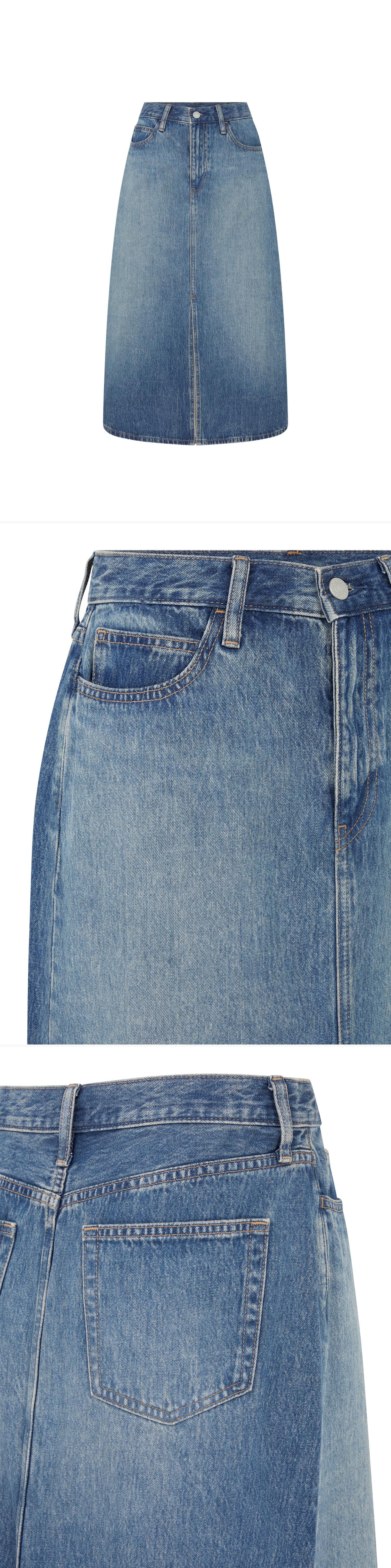 DENIM_SKIRT - Mannequin - 3 x Shots - Front + Detail A + Detail B