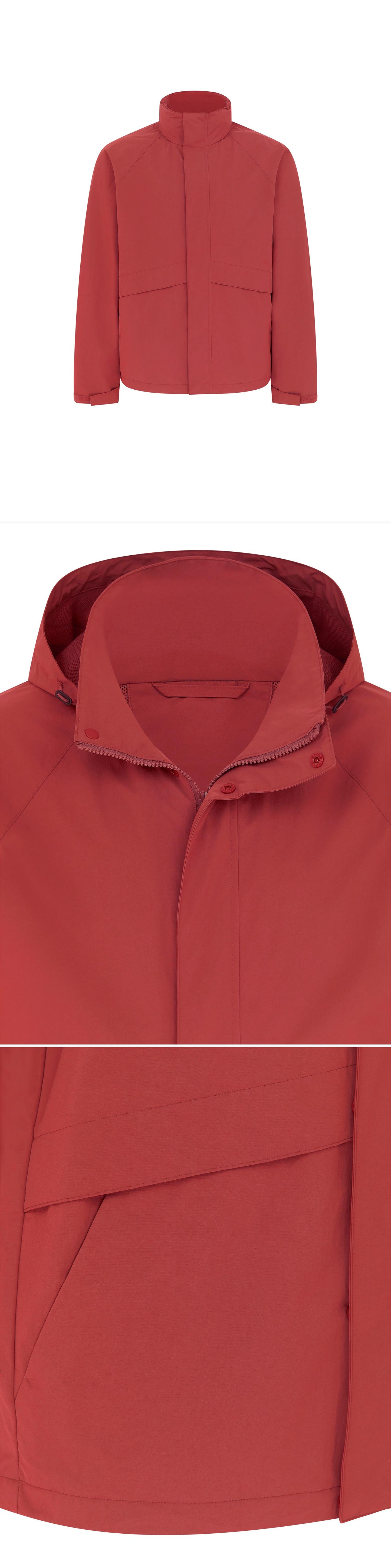 RED_HIGHNECK_JACKET - Mannequin - 3 x Shots - Front + Detail A + Detail B