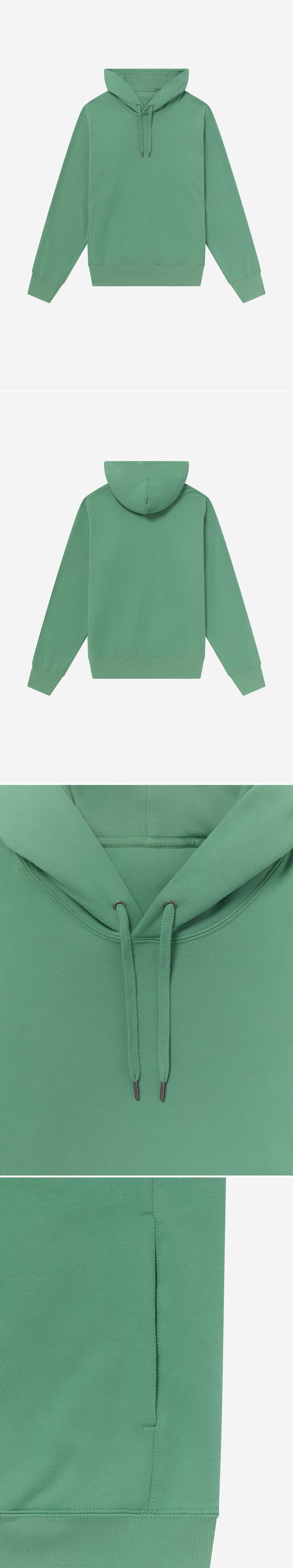GREEN_HOODIE - Flat Lay - 4 x Shots - Front + Back + Detail A + Detail B