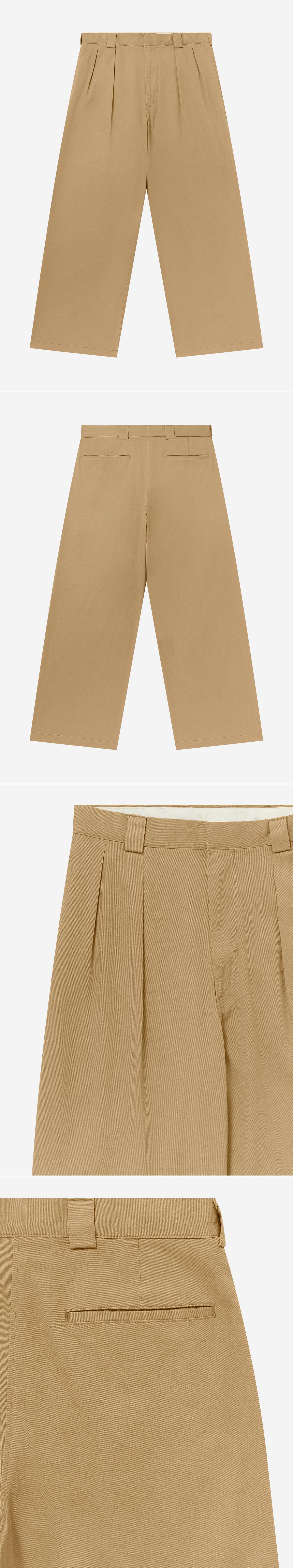 TAN_WIDELEG_TROUSER - Flat Lay - 4 x Shots - Front + Back + Detail A + Detail B