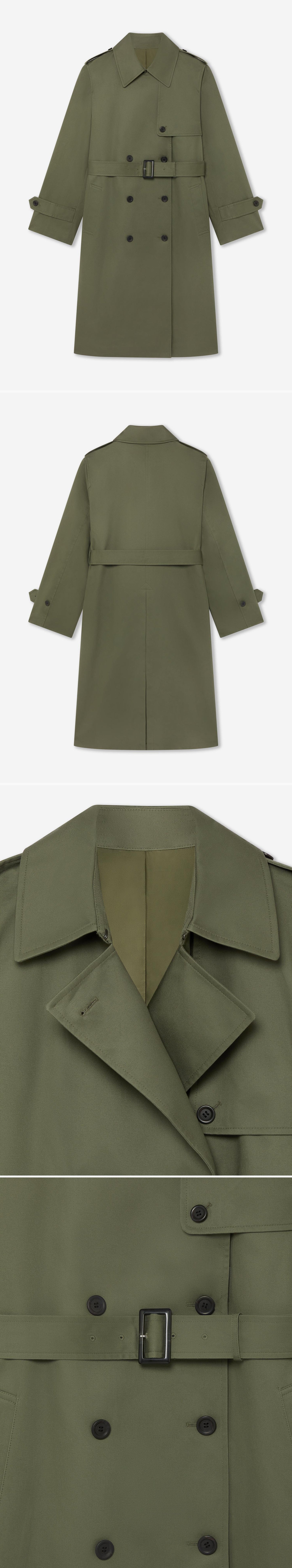 OLIVE_TRENCH_COAT - Hanging - 4 x Shots - Front + Back + Detail A + Detail B