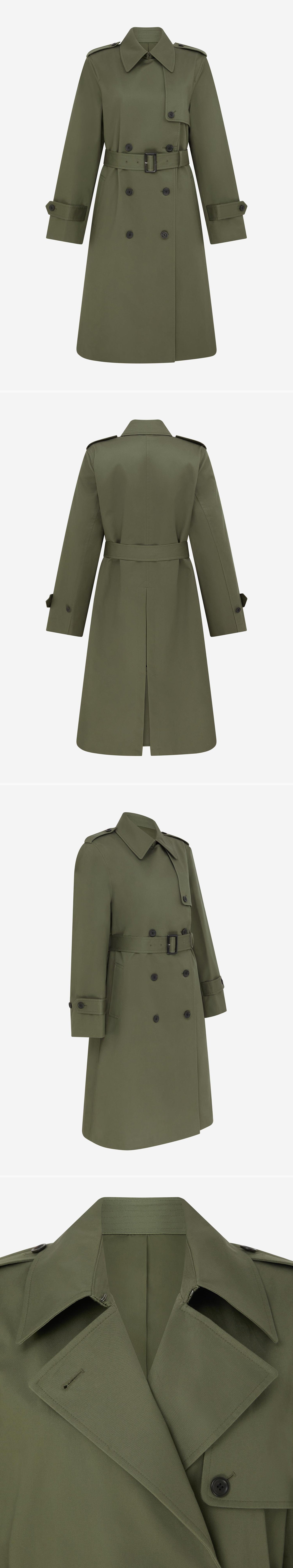 OLIVE_TRENCH_COAT - Mannequin - 4 x Shots - Front + Back + Angle + Detail A