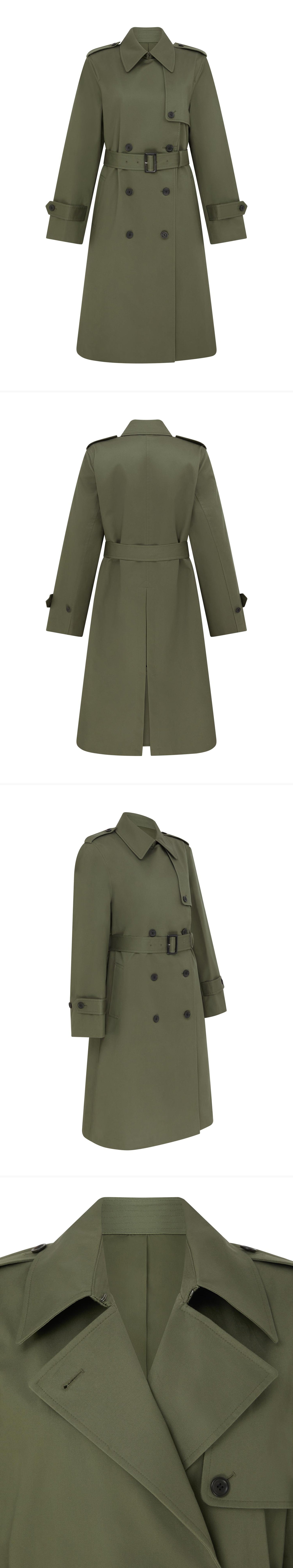 OLIVE_TRENCH_COAT - Mannequin - 4 x Shots - Front + Back + Angle + Detail A