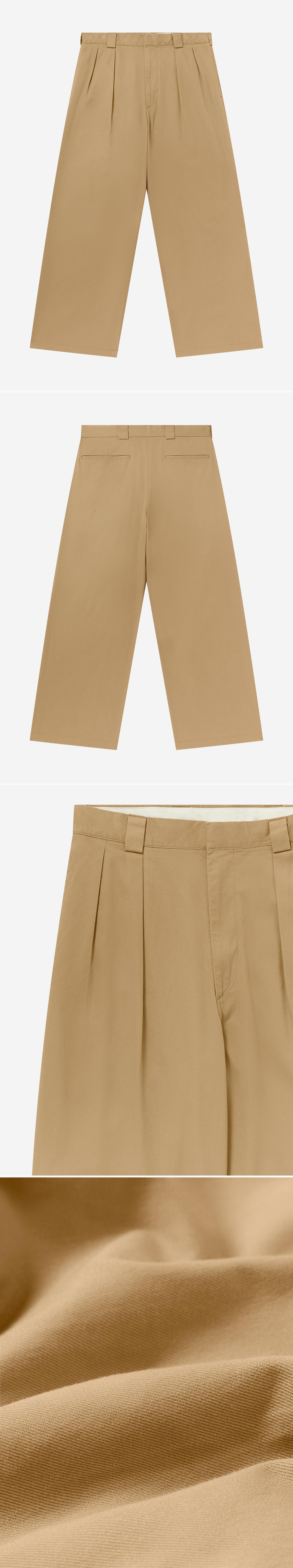 TAN_WIDELEG_TROUSER - Flat Lay - 4 x Shots - Front + Back + Detail A + Detail C