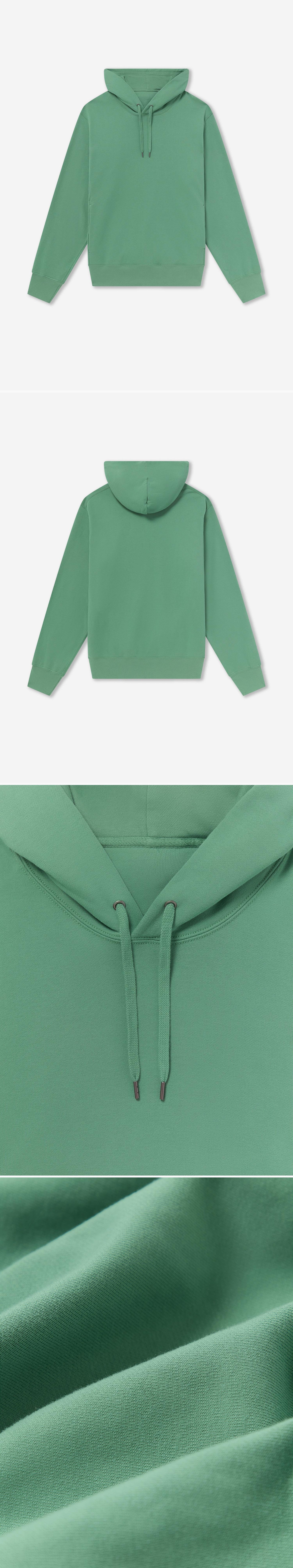 GREEN_HOODIE - Flat Lay - 4 x Shots - Front + Back + Detail A + Detail C