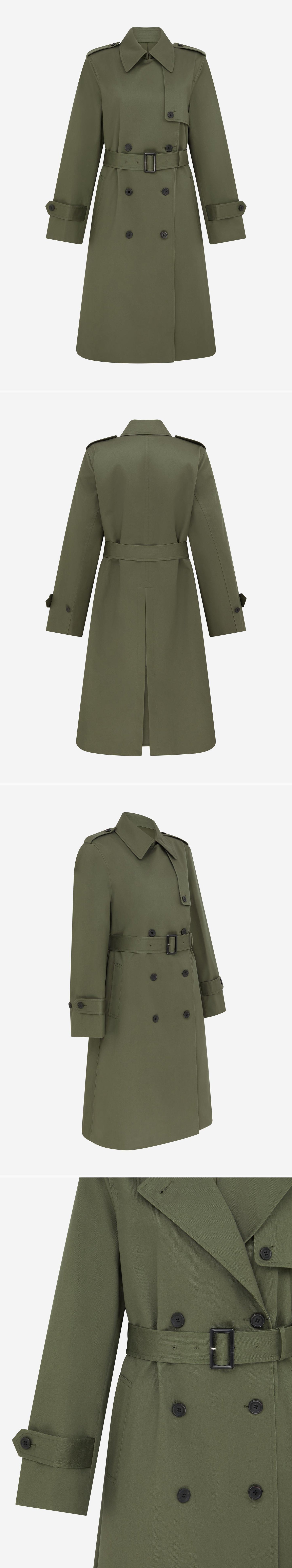 OLIVE_TRENCH_COAT - Mannequin - 4 x Shots - Front + Back + Angle + Detail B