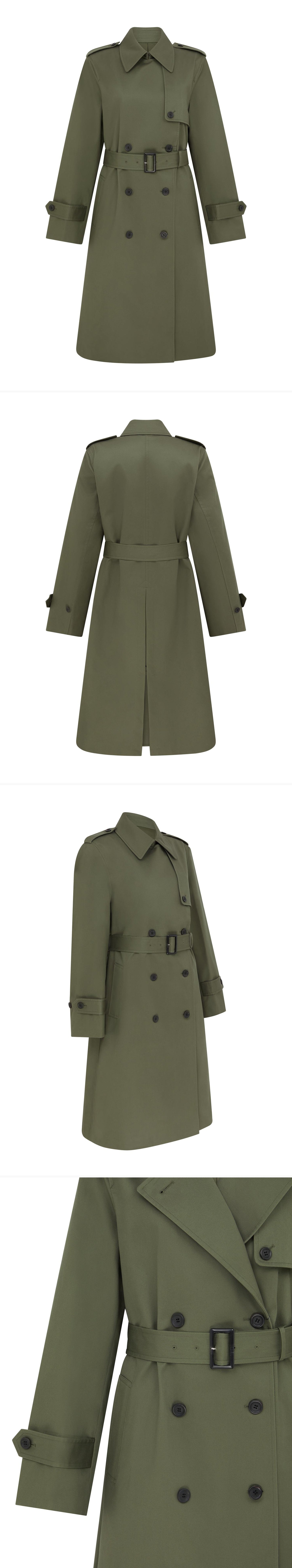 OLIVE_TRENCH_COAT - Mannequin - 4 x Shots - Front + Back + Angle + Detail B