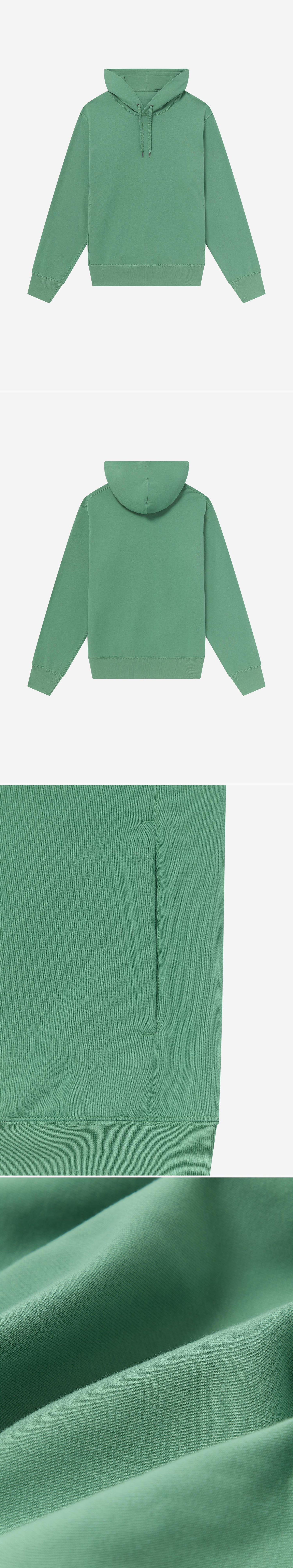 GREEN_HOODIE - Flat Lay - 4 x Shots - Front + Back + Detail B + Detail C
