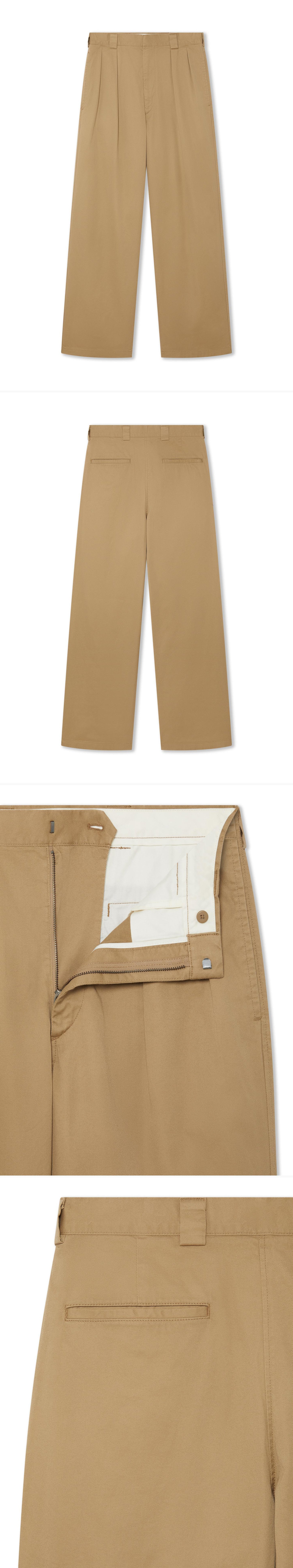 TAN_WIDELEG_TROUSER - Hanging - 4 x Shots - Front + Back + Detail B + Detail C