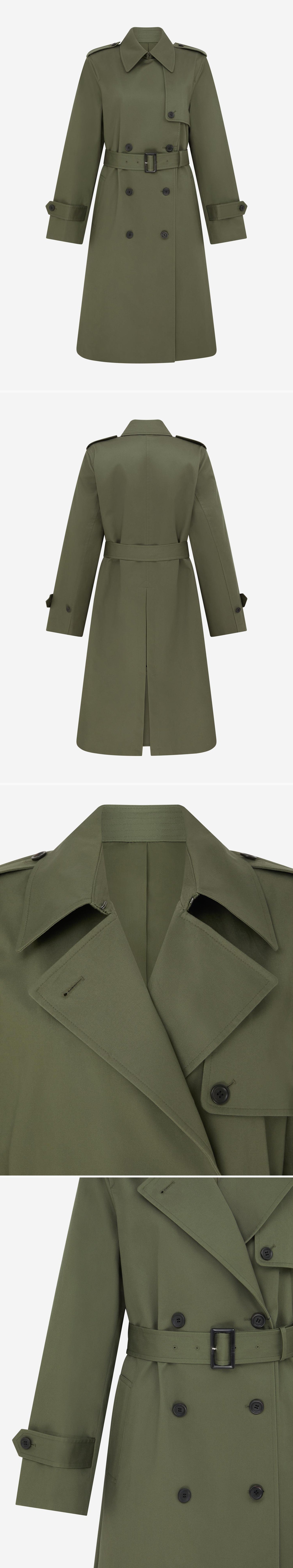 OLIVE_TRENCH_COAT - Mannequin - 4 x Shots - Front + Back + Detail A + Detail B