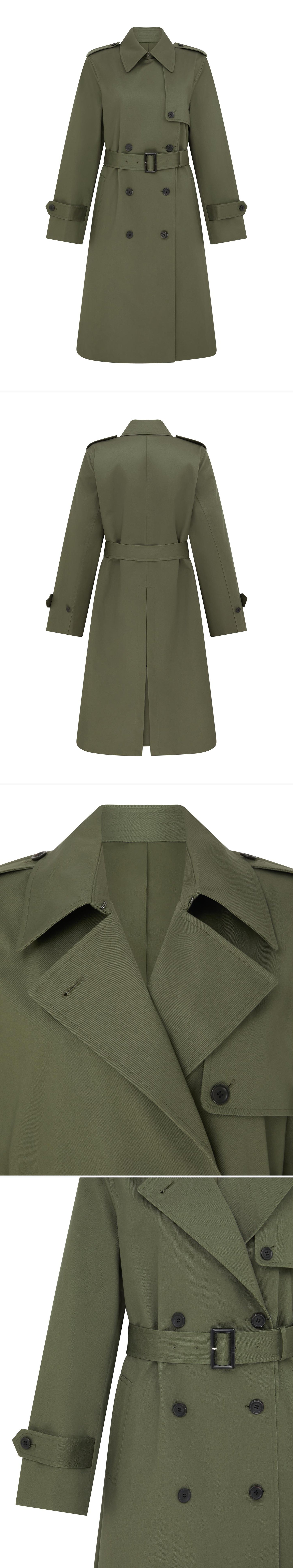 OLIVE_TRENCH_COAT - Mannequin - 4 x Shots - Front + Back + Detail A + Detail B