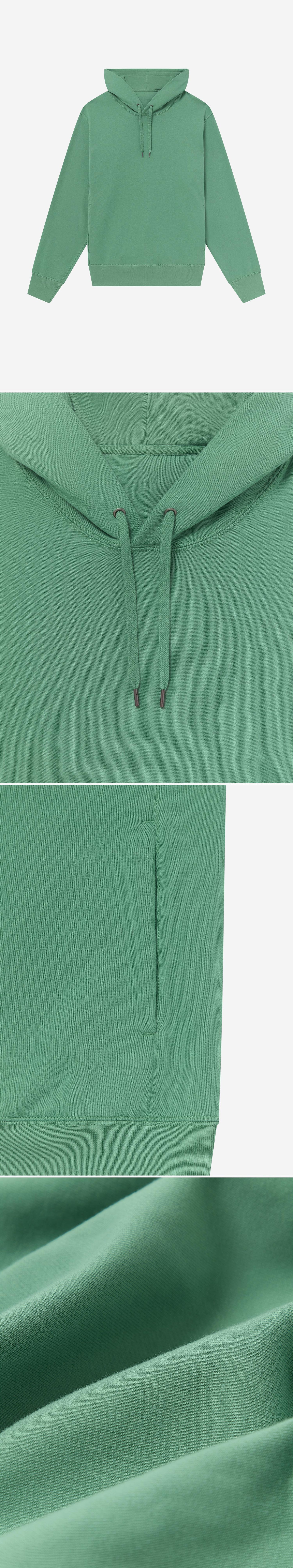 GREEN_HOODIE - Flat Lay - 4 x Shots - Front + Detail A + Detail B + Detail C