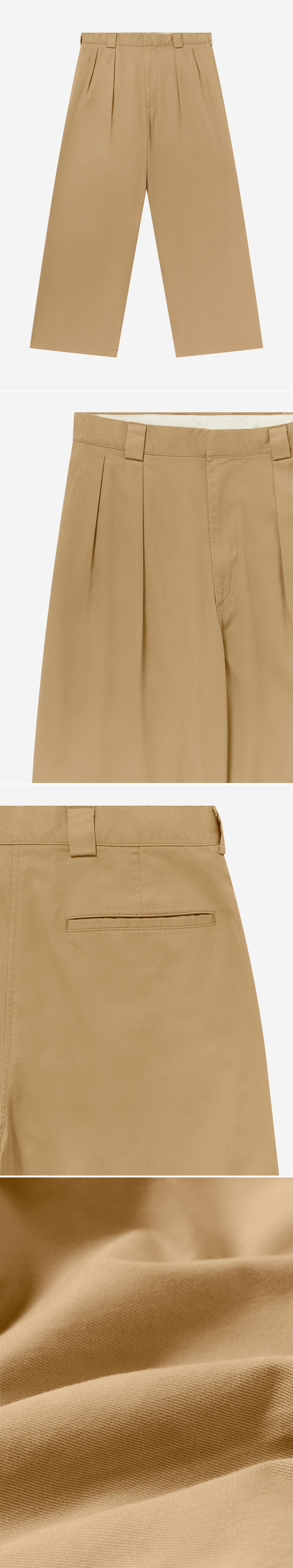 TAN_WIDELEG_TROUSER - Flat Lay - 4 x Shots - Front + Detail A + Detail B + Detail C