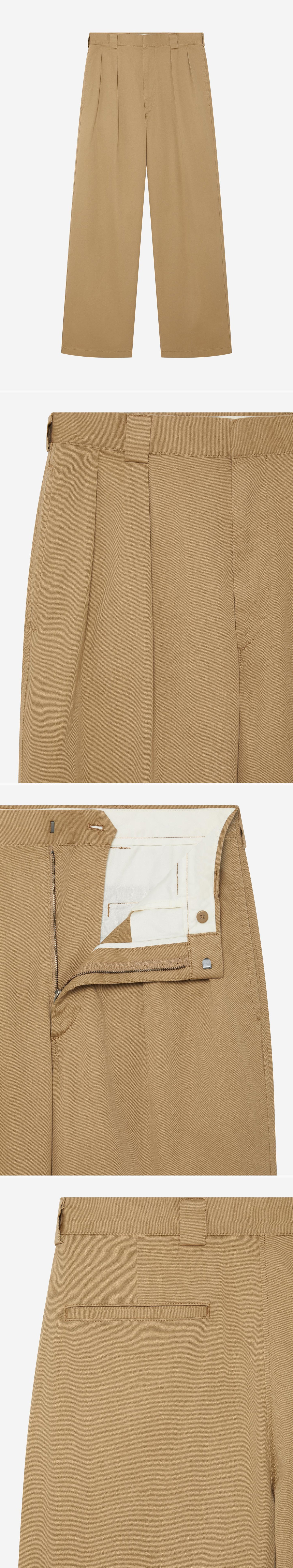 TAN_WIDELEG_TROUSER - Hanging - 4 x Shots - Front + Detail A + Detail B + Detail C