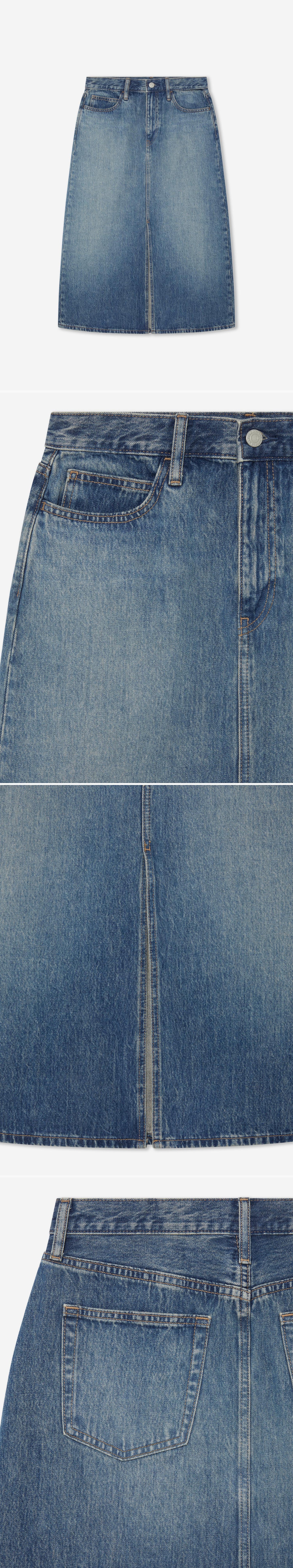 DENIM_SKIRT - Hanging - 4 x Shots - Front + Detail A + Detail B + Detail C