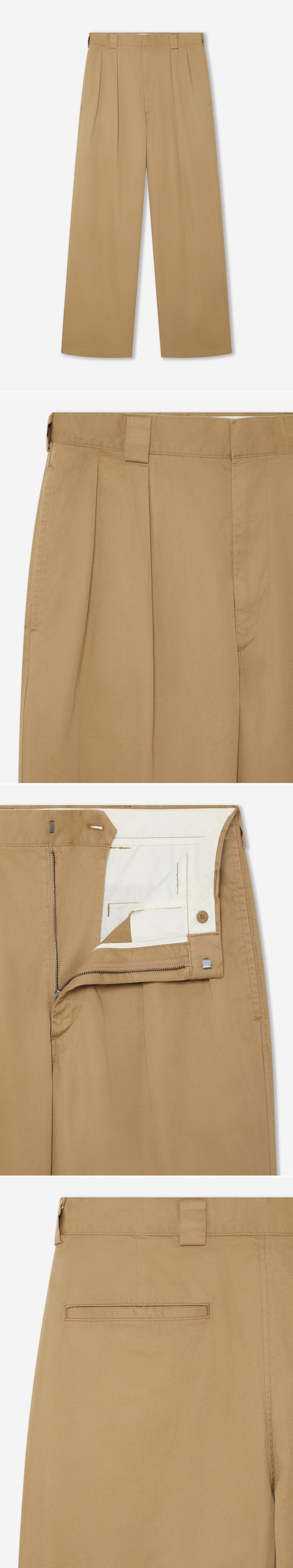 TAN_WIDELEG_TROUSER - Hanging - 4 x Shots - Front + Detail A + Detail B + Detail C