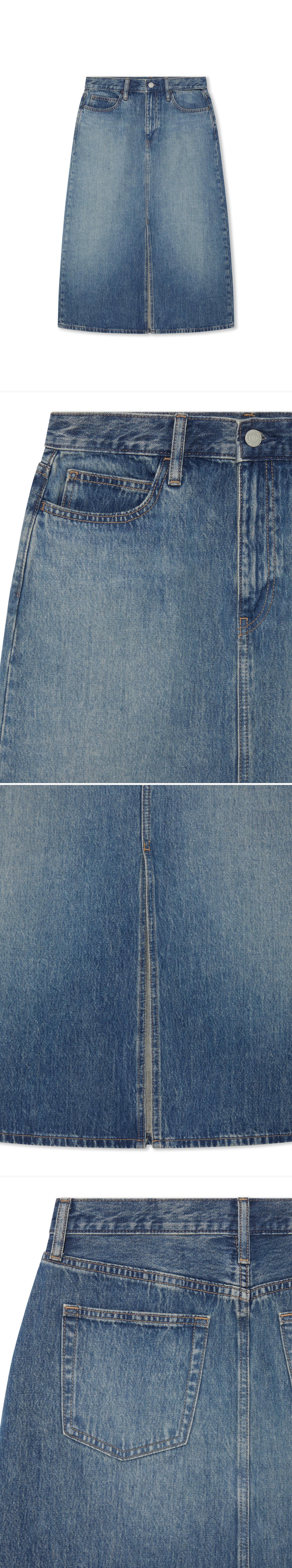 DENIM_SKIRT - Hanging - 4 x Shots - Front + Detail A + Detail B + Detail C