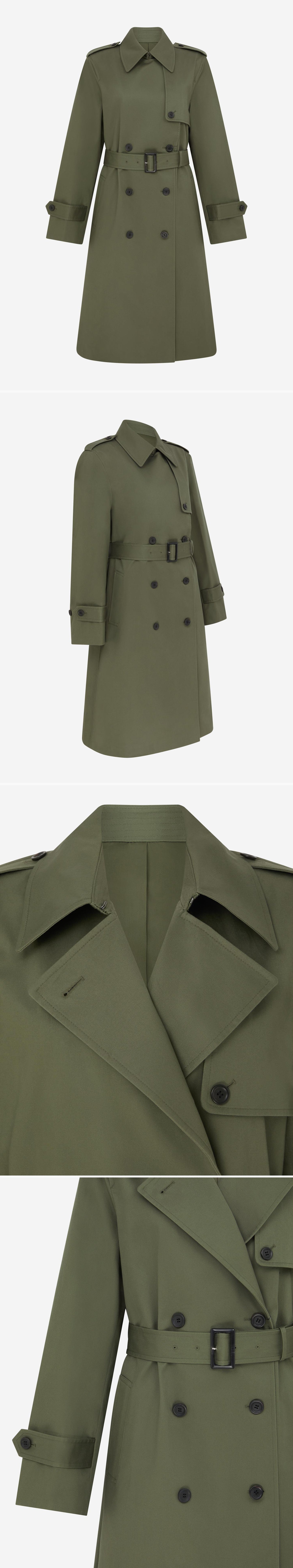 OLIVE_TRENCH_COAT - Mannequin - 4 x Shots - Front + Angle + Detail A + Detail B