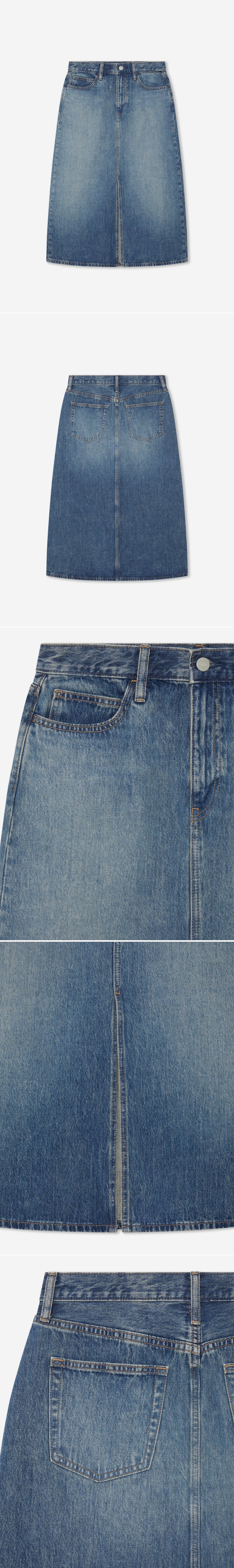 DENIM_SKIRT - Hanging - 5 x Shots - Front + Back + Detail A + Detail B + Detail C