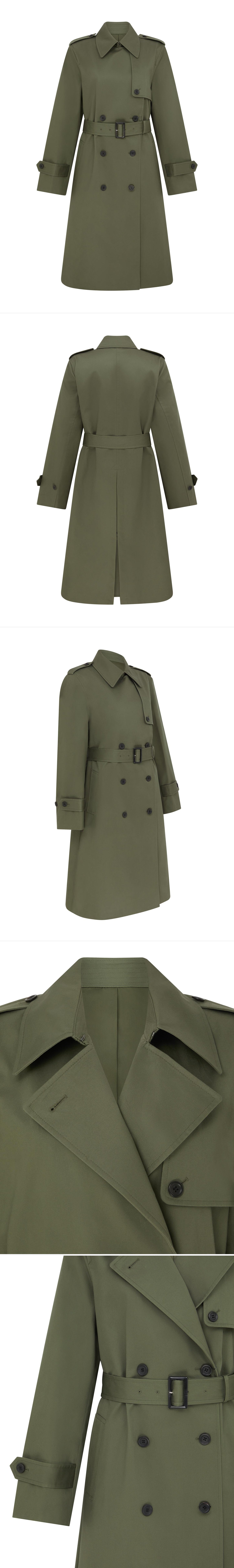 OLIVE_TRENCH_COAT - Mannequin - 5 x Shots - Front + Back + Angle + Detail A + Detail B