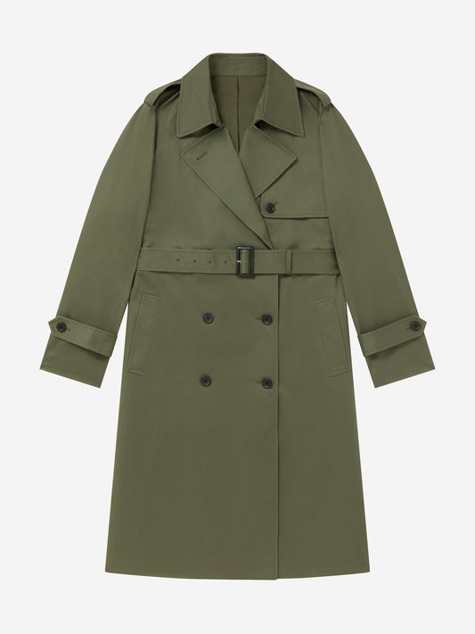 OLIVE_TRENCH_COAT - Flat Lay - 1 x Shots - Front