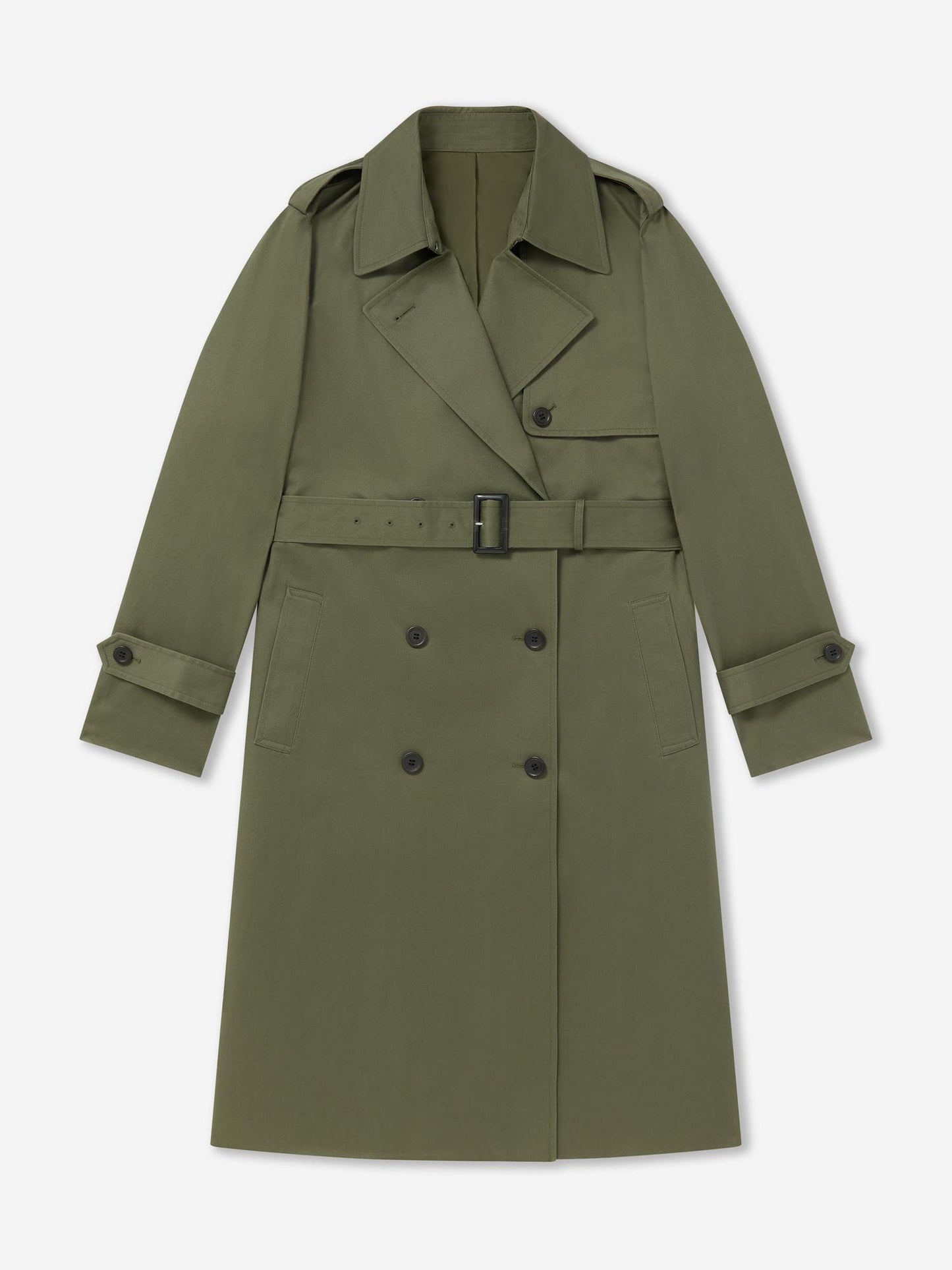 OLIVE_TRENCH_COAT - Flat Lay - 1 x Shots - Front