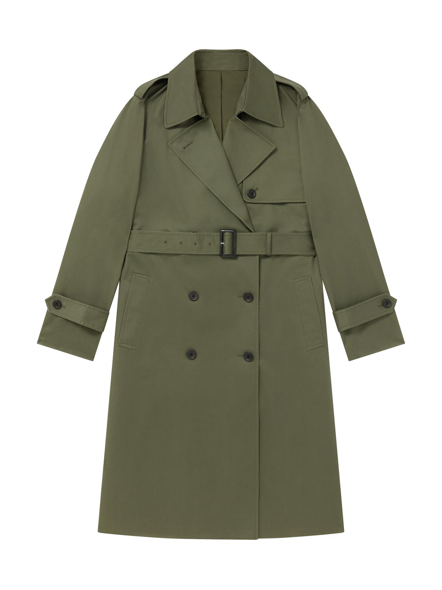 OLIVE_TRENCH_COAT - Flat Lay - 1 x Shots - Front