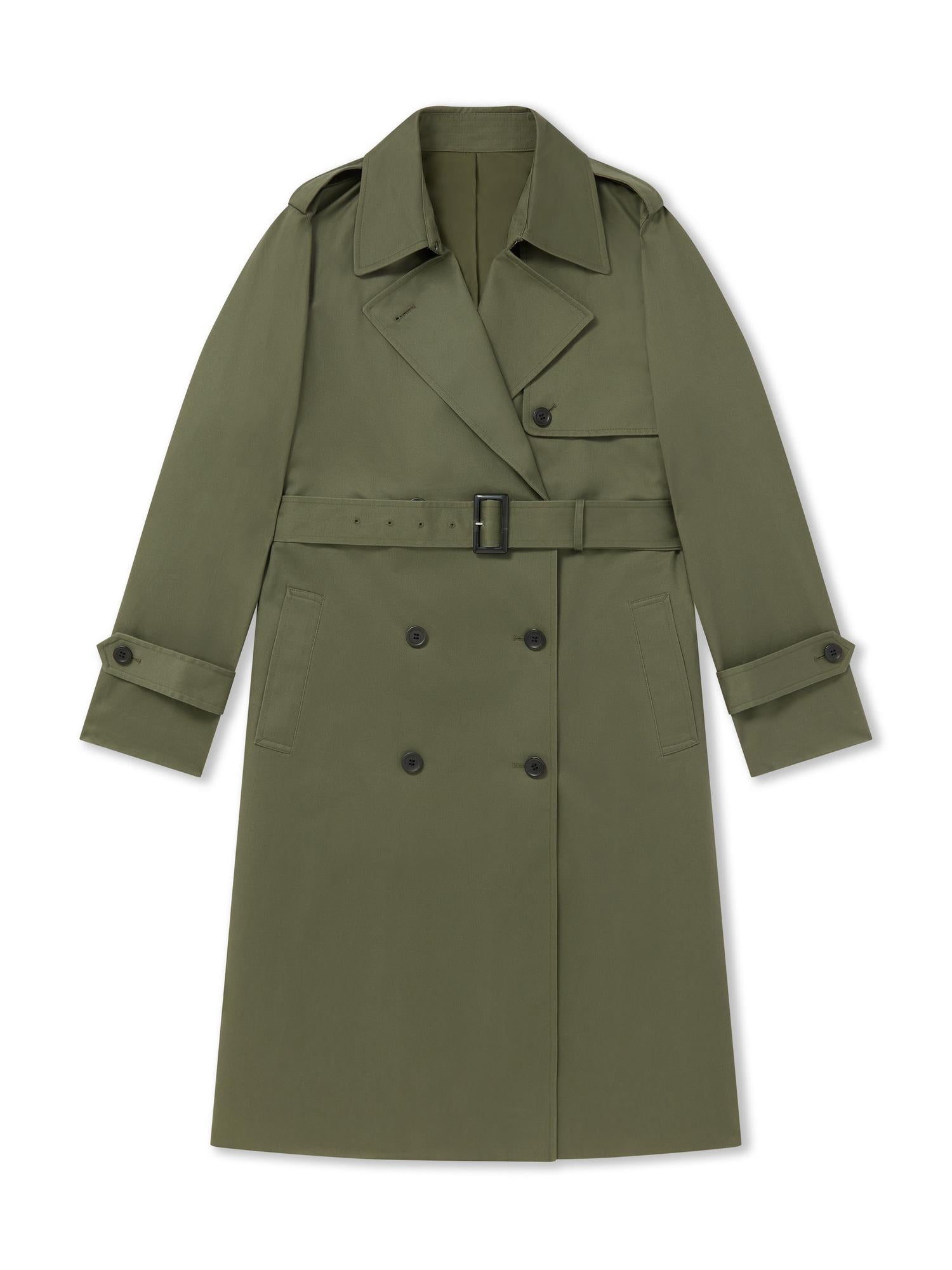 OLIVE_TRENCH_COAT - Flat Lay - 1 x Shots - Front