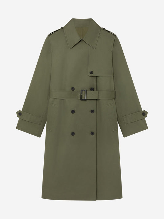 OLIVE_TRENCH_COAT - Hanging - 1 x Shots - Front