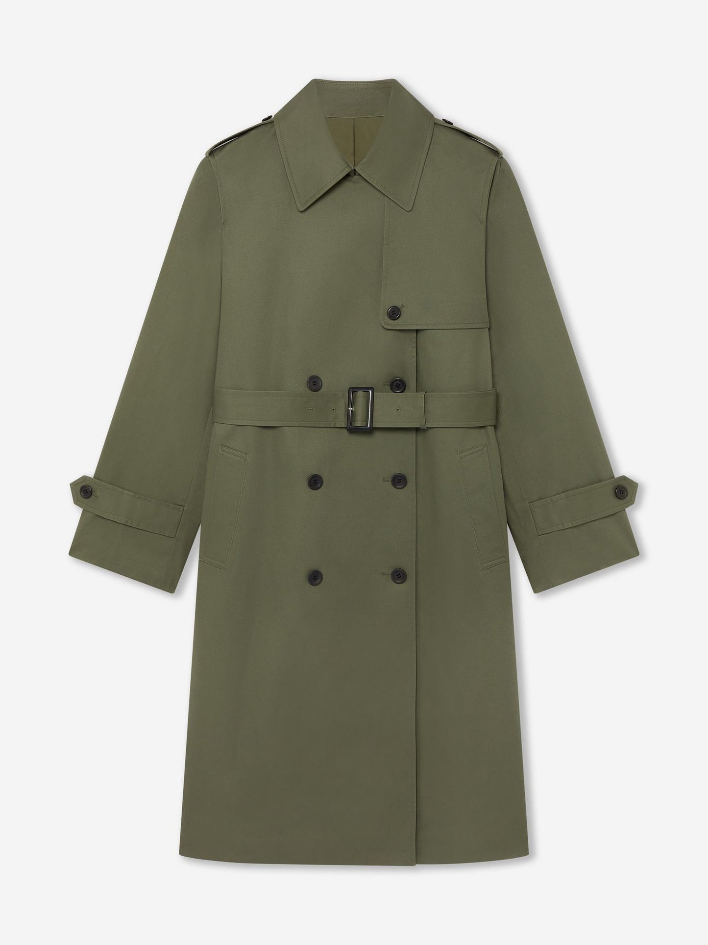 OLIVE_TRENCH_COAT - Hanging - 1 x Shots - Front