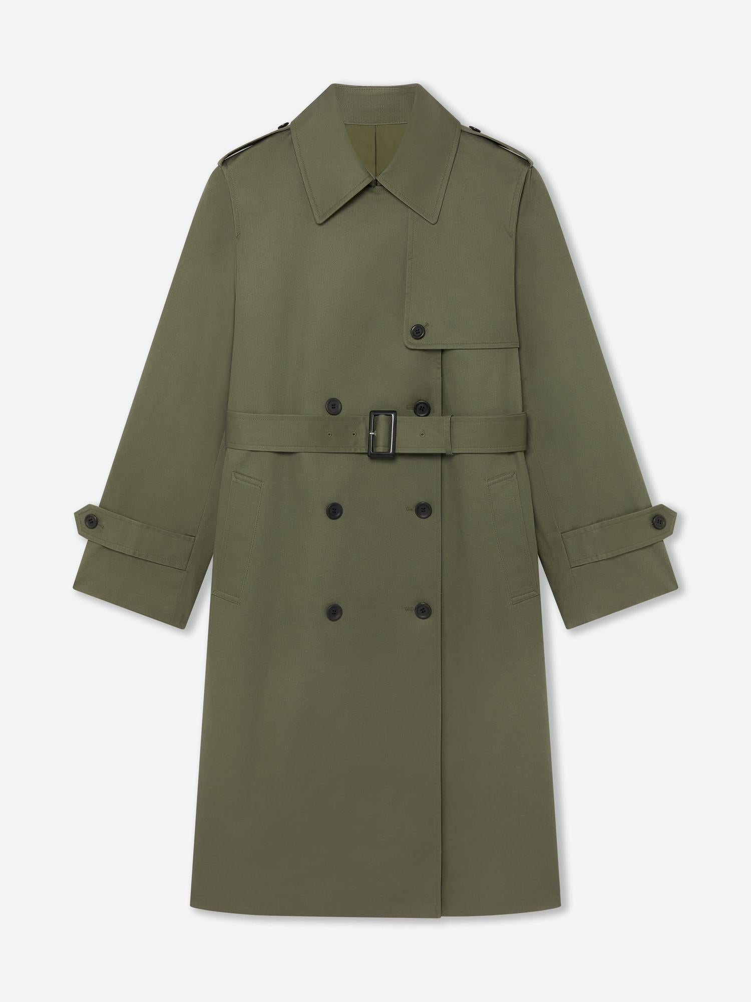 OLIVE_TRENCH_COAT - Hanging - 1 x Shots - Front