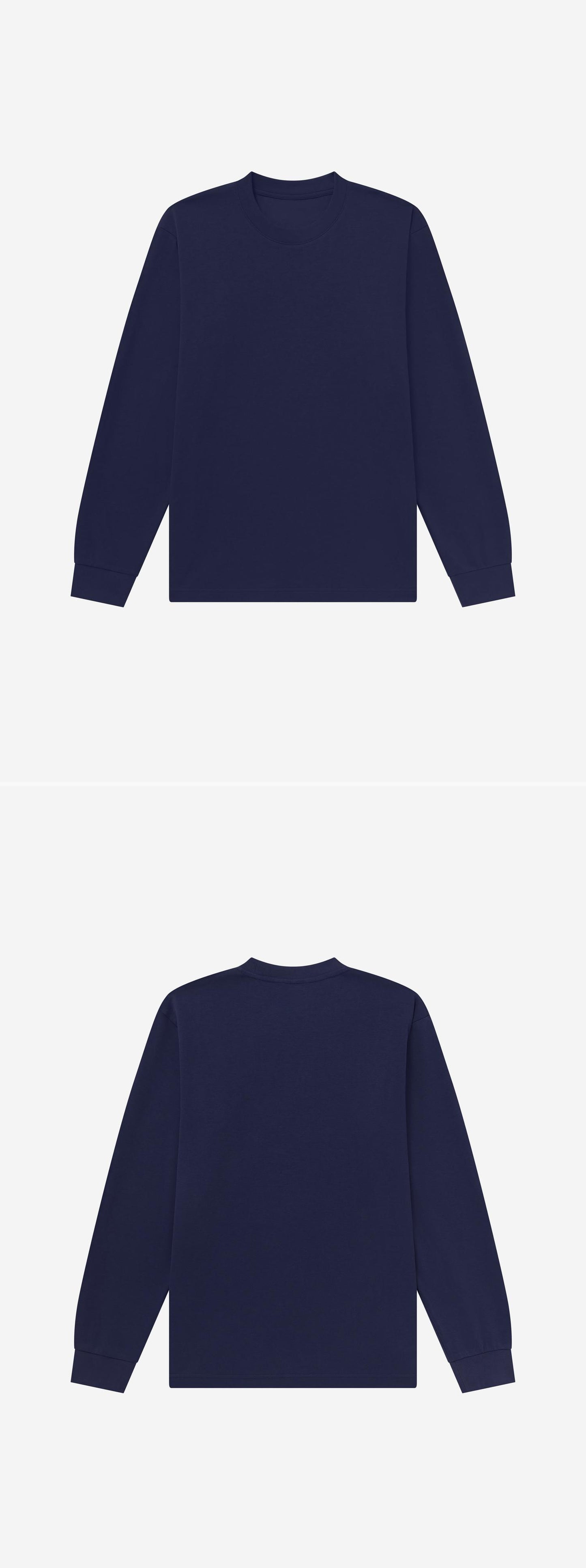 LS_NAVY_TEE - Flat Lay - 2 x Shots - Front + Back