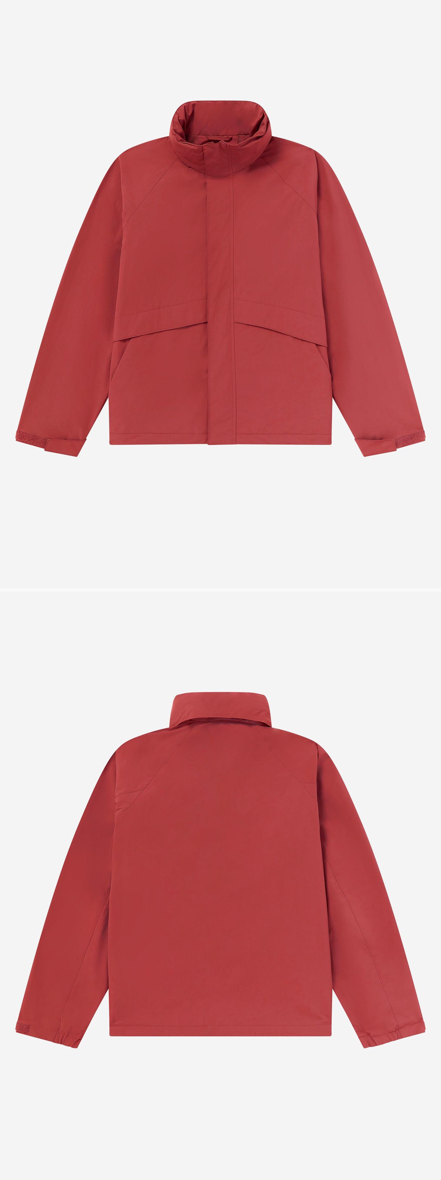 RED_HIGHNECK_JACKET - Flat Lay - 2 x Shots - Front + Back