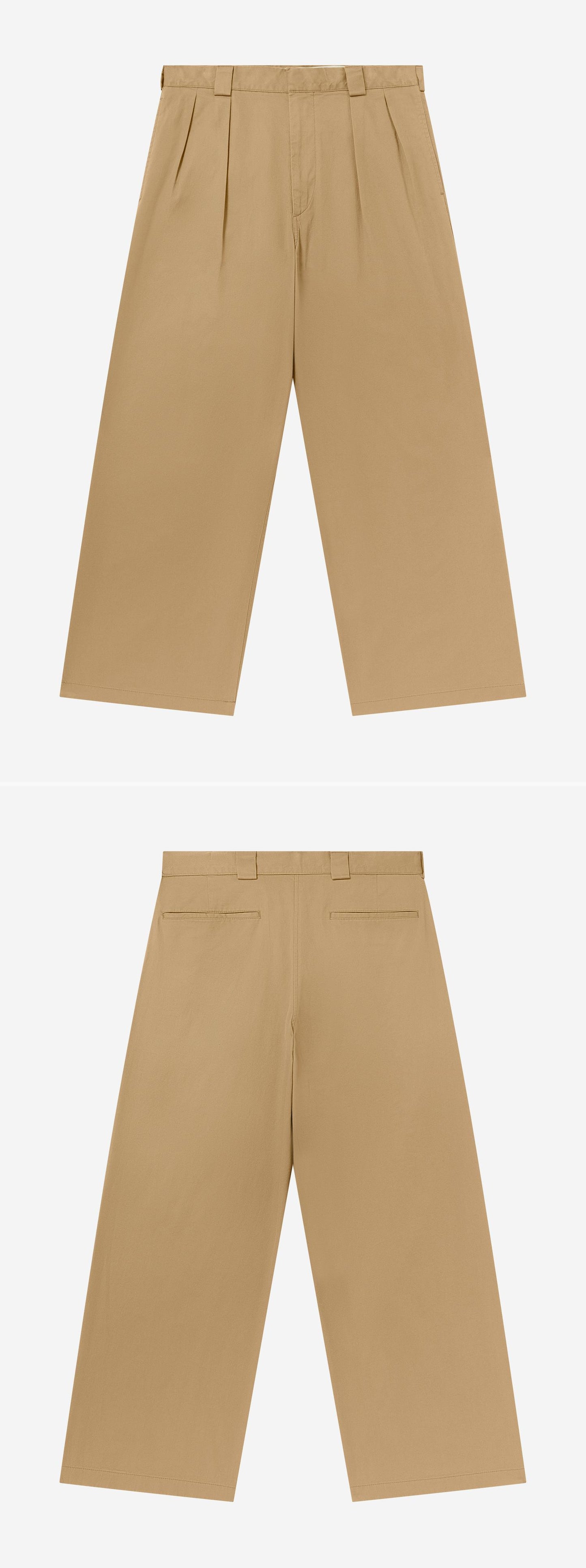 TAN_WIDELEG_TROUSER - Flat Lay - 2 x Shots - Front + Back